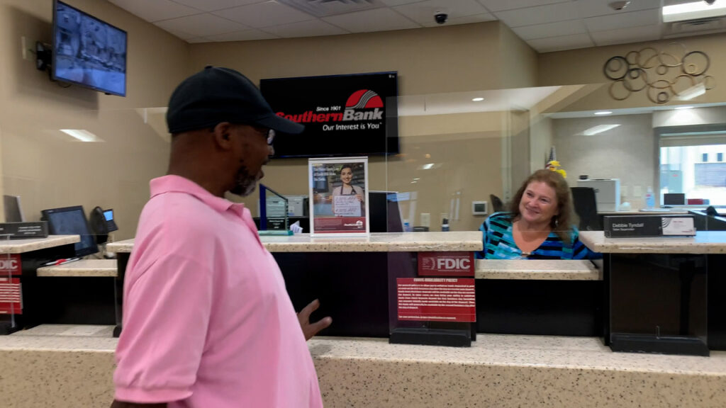 Customer at teller window photo