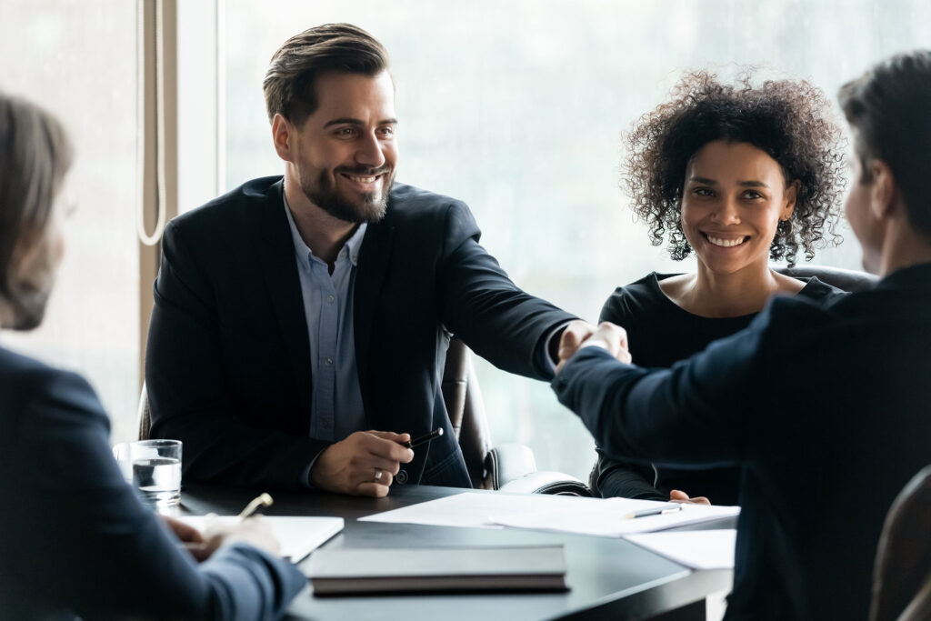 Banker helping business clients photo